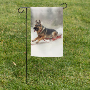 German Shepherd Christmas snow winter Garden Flag