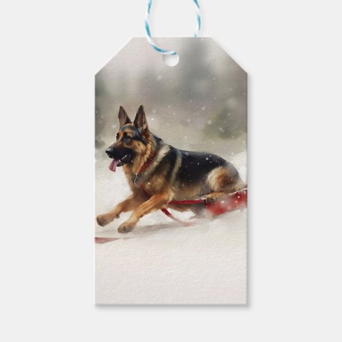 German Shepherd Christmas snow winter  Gift Tags