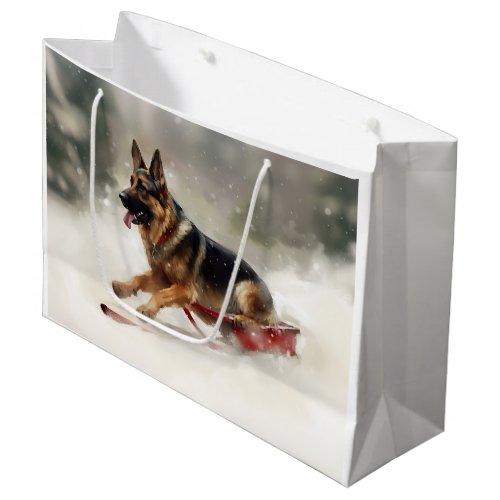 German Shepherd Christmas snow winter  Large Gift Bag