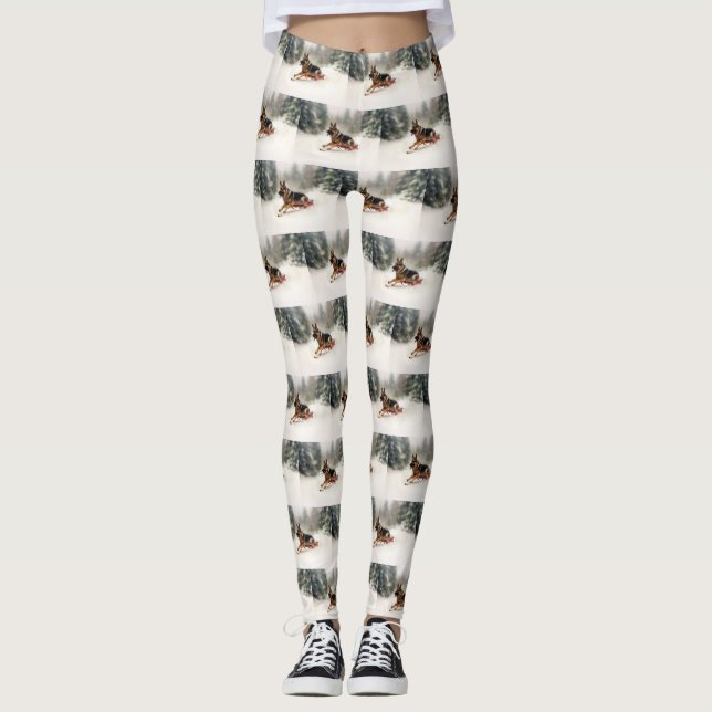 German Shepherd Christmas snow winter  Leggings (Front)