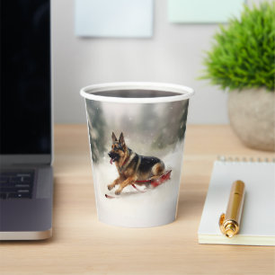 German Shepherd Christmas snow winter  Paper Cups