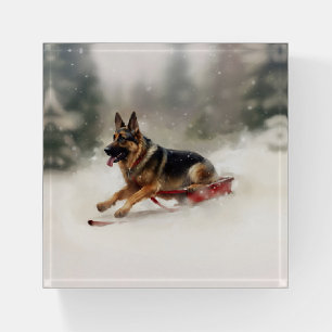 German Shepherd Christmas snow winter Paperweight