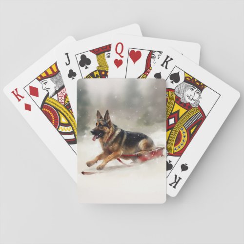 German Shepherd Christmas snow winter  Poker Cards