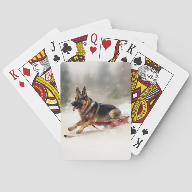 German Shepherd Christmas snow winter  Poker Cards (Back)