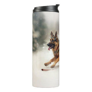German Shepherd Christmas snow winter Thermal Tumbler
