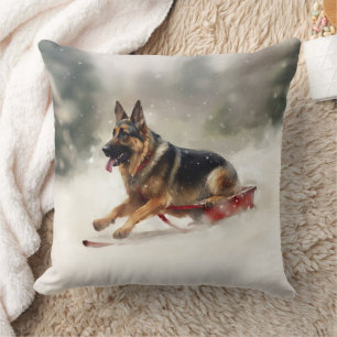 German Shepherd Christmas snow winter Throw Pillow