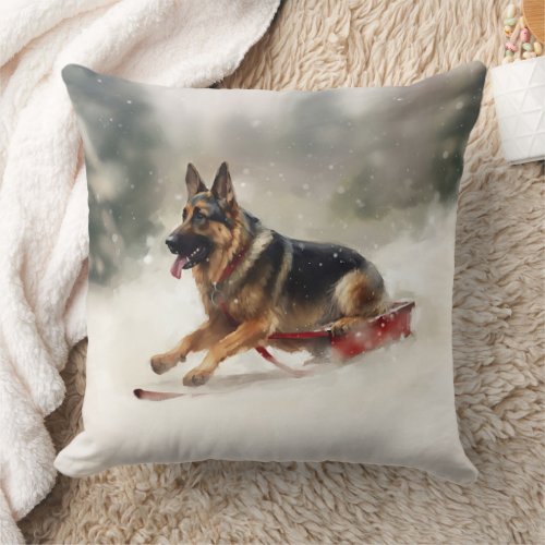 German Shepherd Christmas snow winter  Throw Pillow