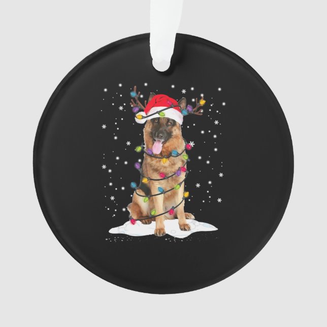 German Shepherd Christmas Tree Light Pajama Dog Ornament (Front)