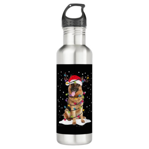 German Shepherd Christmas Tree Light Pajama Dog Stainless Steel Water Bottle
