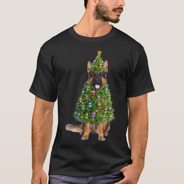 German Shepherd Christmas Tree Lights  Funny Gift  T-Shirt (Front)