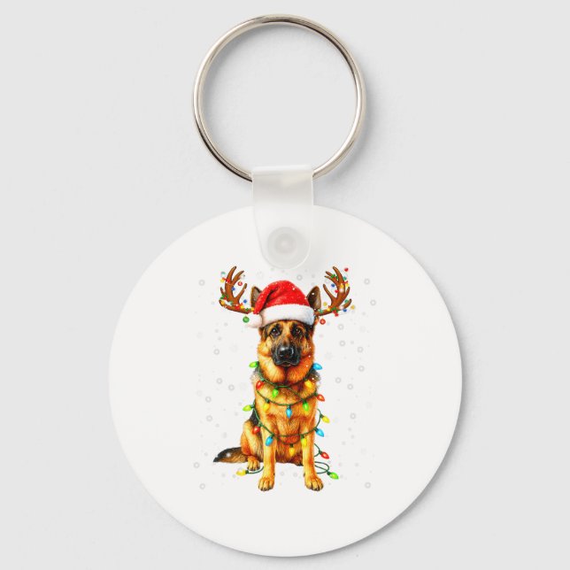 German Shepherd Christmas Tree Lights Pajama Dog L Keychain (Front)