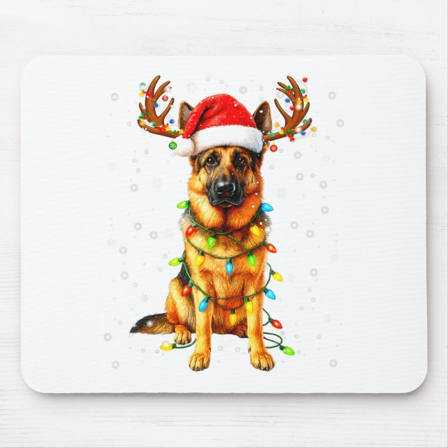 German Shepherd Christmas Tree Lights Pajama Dog L Mouse Pad (Front)