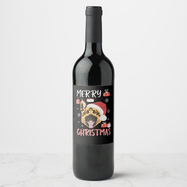 German Shepherd Christmas Wine Label (Front)