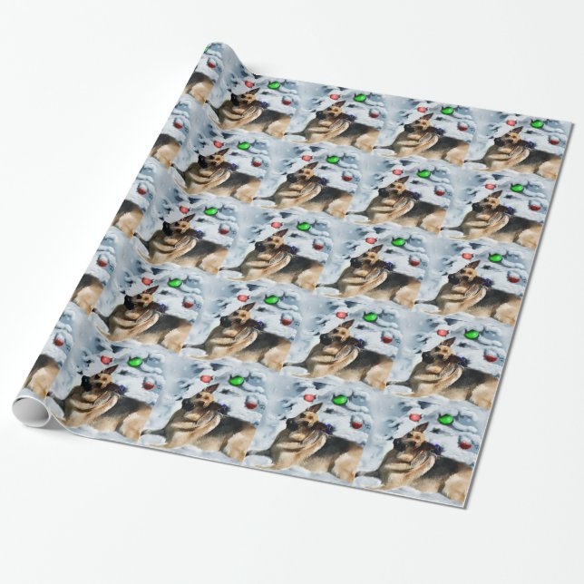 German Shepherd Christmas Wrapping Paper (Unrolled)