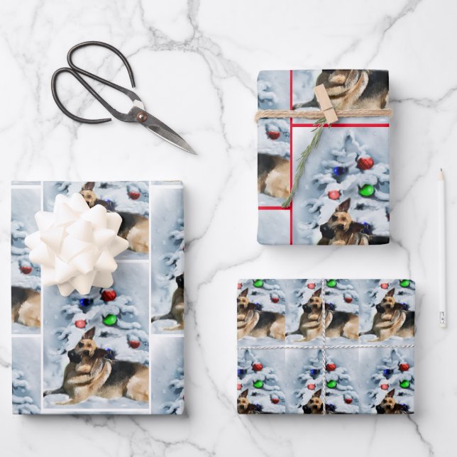 German Shepherd Christmas Wrapping Paper Sheets (Front)