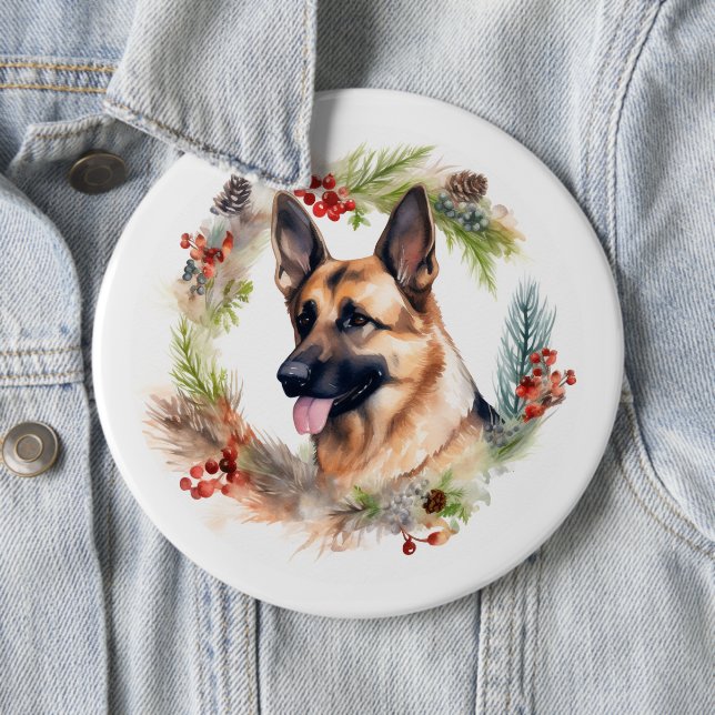 German Shepherd Christmas Wreath Festive Pup  Button (In Situ)