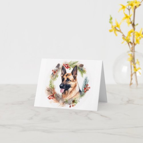 German Shepherd Christmas Wreath Festive Pup  Card