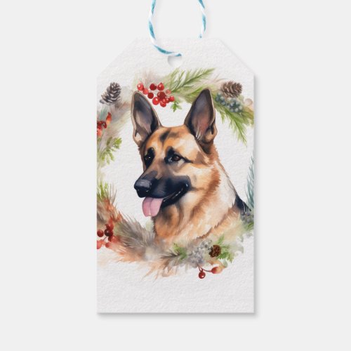 German Shepherd Christmas Wreath Festive Pup  Gift Tags