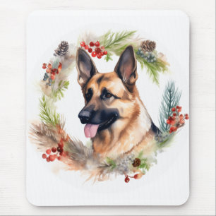 German Shepherd Christmas Wreath Festive Pup Mouse Pad