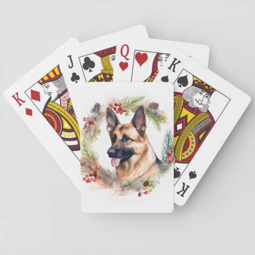 German Shepherd Christmas Wreath Festive Pup  Poker Cards