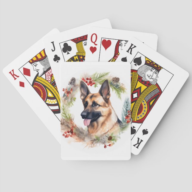 German Shepherd Christmas Wreath Festive Pup  Poker Cards (Back)
