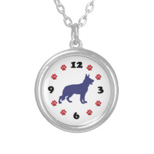 German Shepherd Clock Silver Plated Necklace