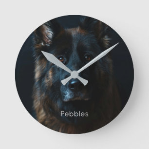 German Shepherd Close Up Round Clock
