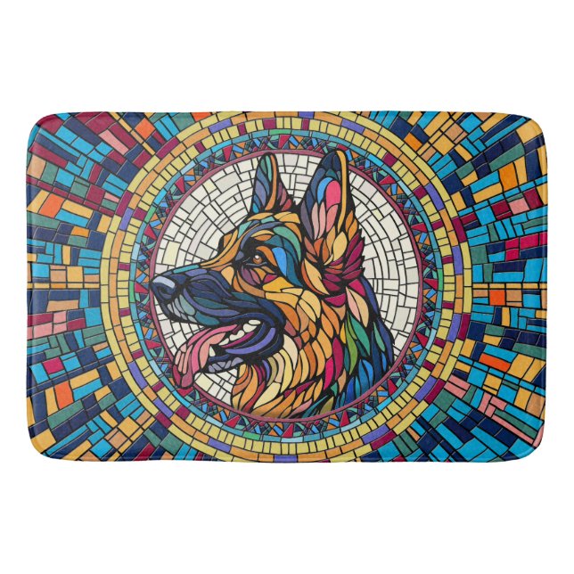 German Shepherd - Colorful Mosaic Art Bath Mat (Front)