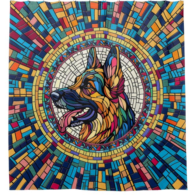German Shepherd - Colorful Mosaic Art Shower Curtain (Front)