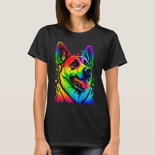 German Shepherd Colorful Pop Tie Dye Watercolor  2 T_Shirt