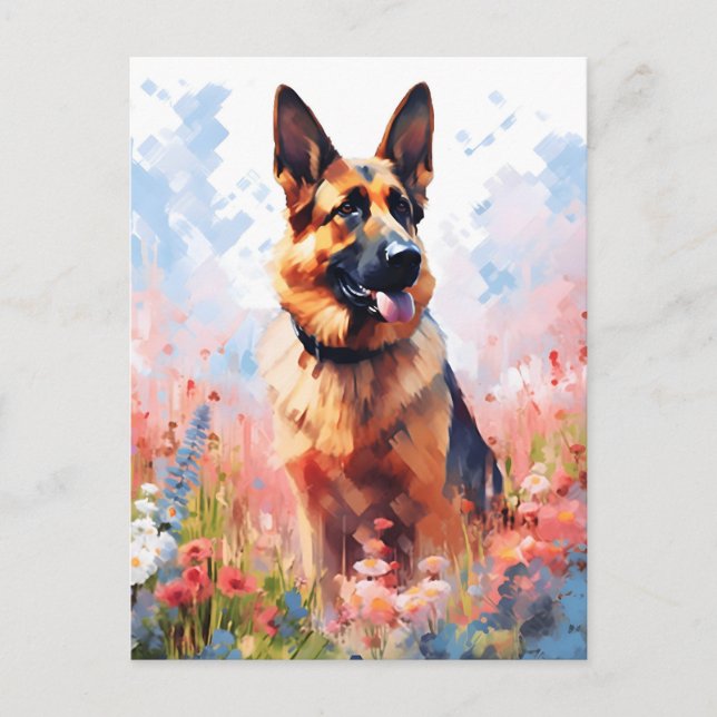 German Shepherd colorful watercolor artwork Postcard (Front)