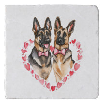German Shepherd Couple Dogs Watercolor Love Heart