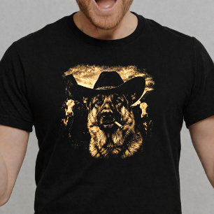 German Shepherd Cowboy Dog Smoking Western T-Shirt