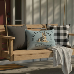 German Shepherd Custom Family Name Welcome Accent Pillow