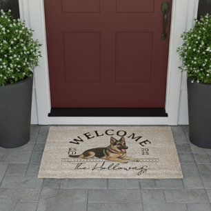 German Shepherd Custom Family Name Welcome Fiber Doormat