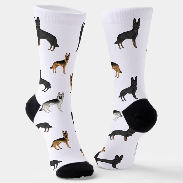 German Shepherd Cute Cartoon Dogs Pattern Socks (Angled)