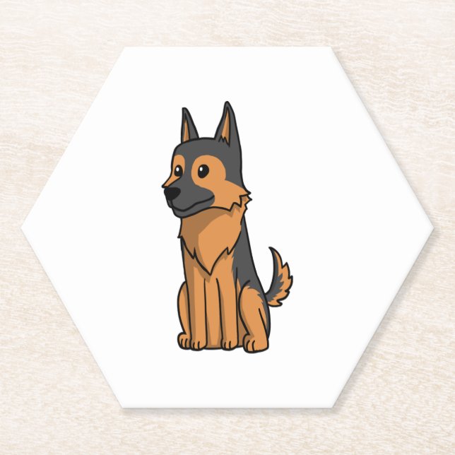German Shepherd Cute Cartoon  Paper Coaster (Front)
