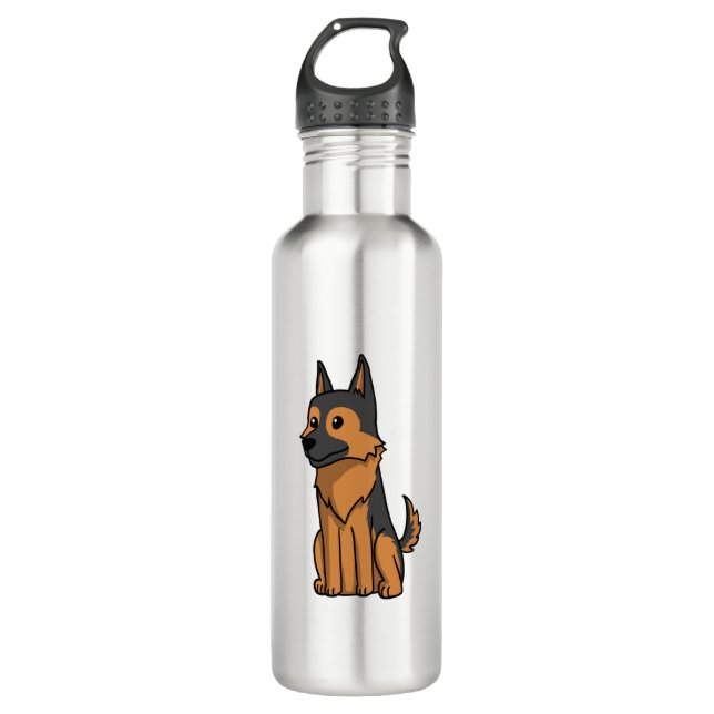 German Shepherd Cute Cartoon  Stainless Steel Water Bottle (Front)