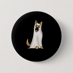 German Shepherd Cute Dog Wearing Ghost Funny Hallo Button