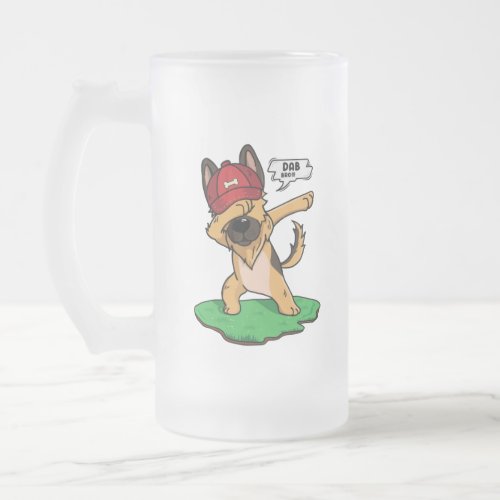 German Shepherd Dabbing Frosted Glass Beer Mug