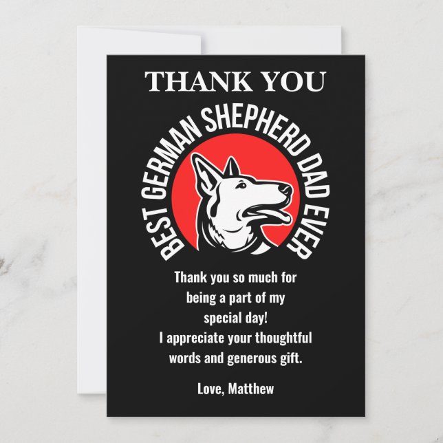 German Shepherd Dad Birthday Party  Thank You Card (Front)