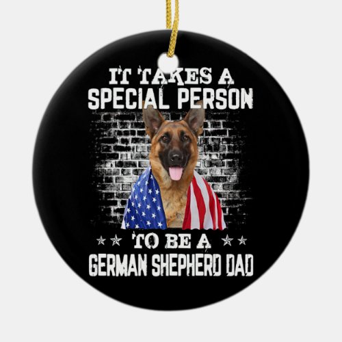 German Shepherd Dad With Proud American Flag Dog Ceramic Ornament