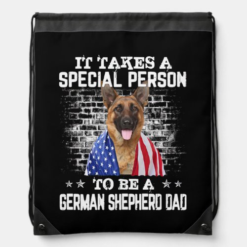 German Shepherd Dad With Proud American Flag Dog Drawstring Bag