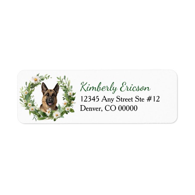 German Shepherd Daisy Wreath Return Address Label (Front)