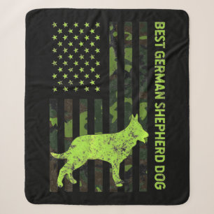 German Shepherd Distressed Usa Flag Camouflage Sherpa Blanket