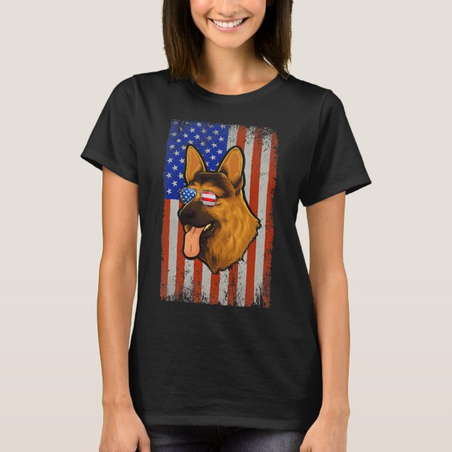 German Shepherd Dog 4th Of July T-Shirt (Front)