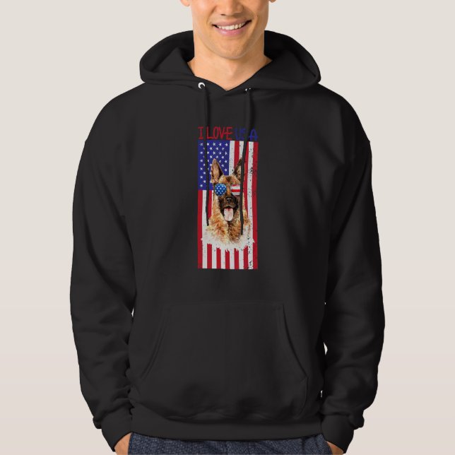 German Shepherd Dog 4th Of July Tee American Flag  (Front)