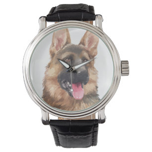 German Shepherd Dog Alsatian GSD Pet Watercolor Watch