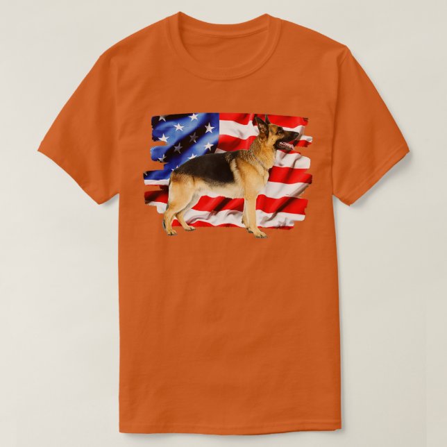 German Shepherd Dog, American Flag, 4th of July  T-Shirt (Design Front)
