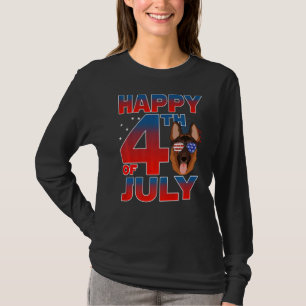 German Shepherd Dog American Flag Glasses Happy 4t T-Shirt